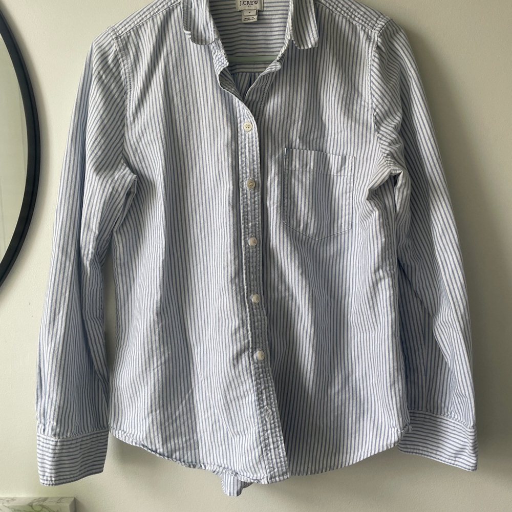 J. Crew blue and white pinstripe shirt